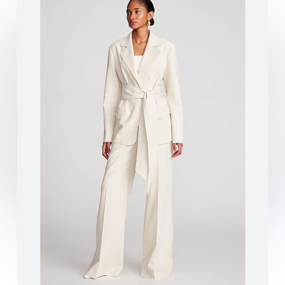 Creamy Winter White Belted & Tailored Professional Blazer Stretch Jacket Size 8 - Picture 9 of 16